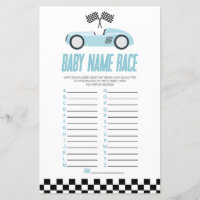Blue Race Car Name Race Baby Shower Game