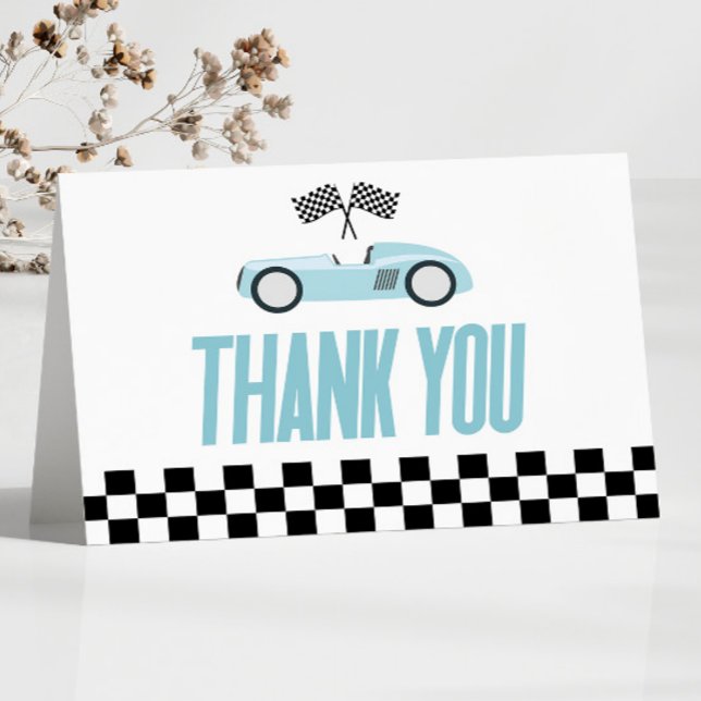 Blue Race Car Racecar Baby Shower Thank You Card (Creator Uploaded)