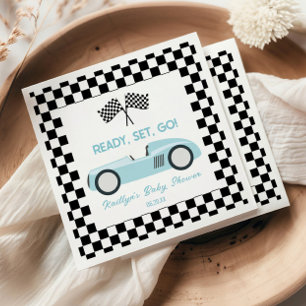 Blue Race Car Ready Set Go Baby Shower Napkin