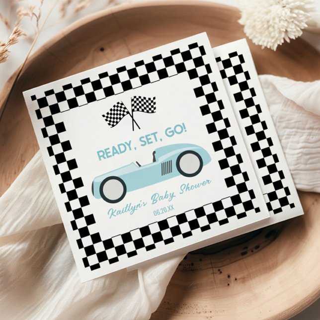 Blue Race Car Ready Set Go Baby Shower Napkin (Creator Uploaded)