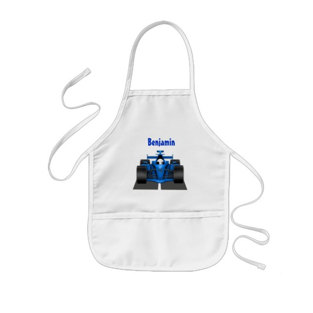 Blue Race Car Smock Apron (Front)