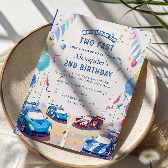 Blue Race Car Two Fast Birthday Invitation (Creator Uploaded)