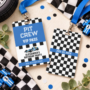Blue Race Car Vip Pass Pit Crew Birthday Party ID Badge
