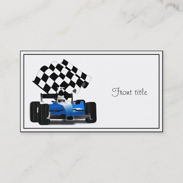 Blue Race Car with Chequered Flag Business Card (Front)