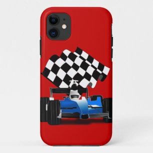 Blue Race Car with Chequered Flag Case-Mate iPhone Case