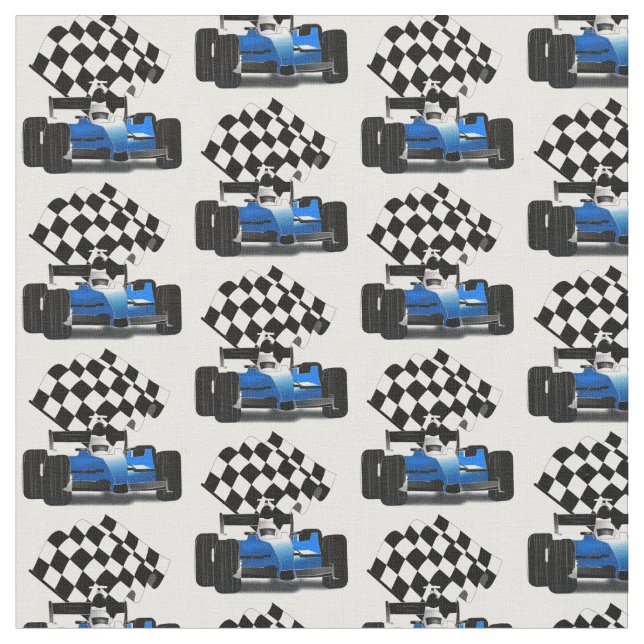 Blue Race Car with Chequered Flag Fabric (Close Up)