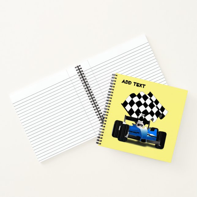 Blue Race Car with Chequered Flag Notebook (Inside)
