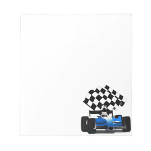 Blue Race Car with Chequered Flag Notepad
