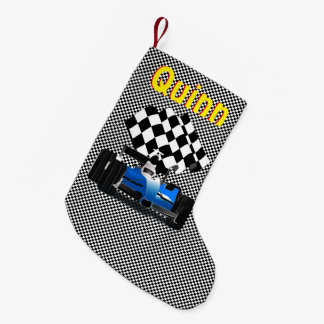Blue Race Car with Chequered Flag Small Christmas Stocking