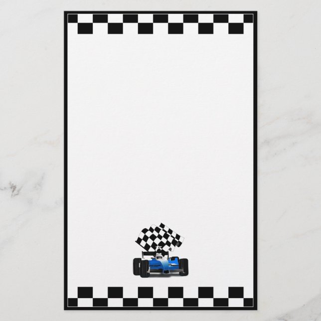 Blue Race Car with Chequered Flag Stationery (Front)