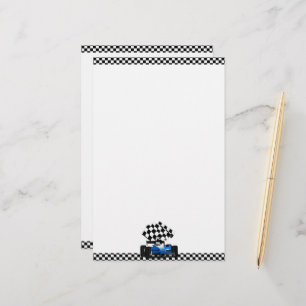 Blue Race Car with Chequered Flag Stationery