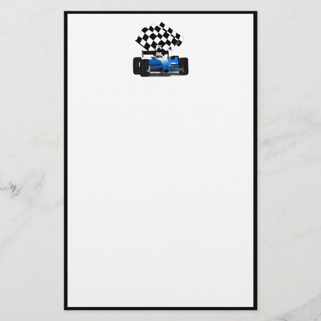 Blue Race Car with Chequered Flag Stationery (Front)