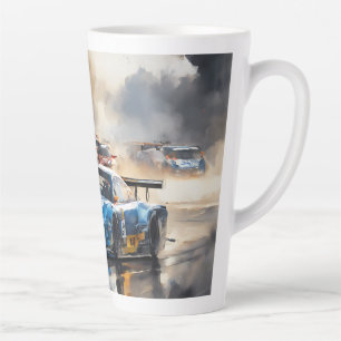 Blue Race car with the Sun Rising  Latte Mug