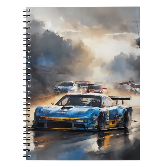 Blue Race car with the Sun Rising  Notebook (Front)