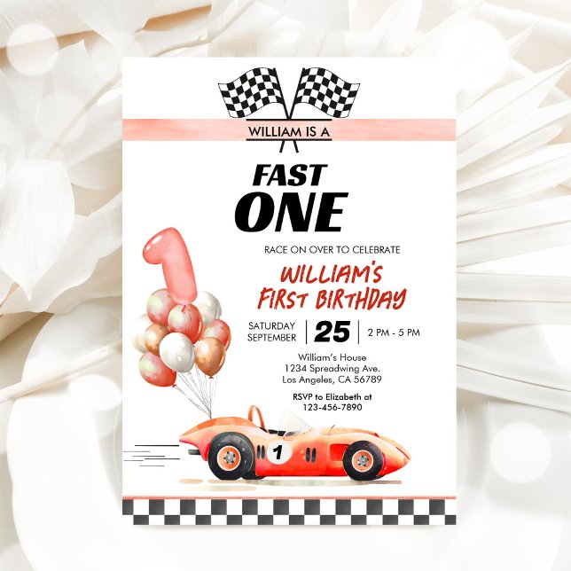 Blue Racing Car 1st Birthday Fast One Invitation (Creator Uploaded)