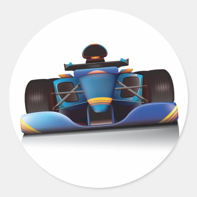 Blue Racing Car Classic Round Sticker (Front)