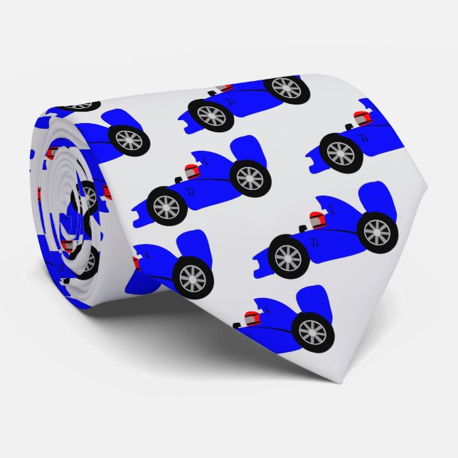 Blue Racing Car Design Tie (Rolled)
