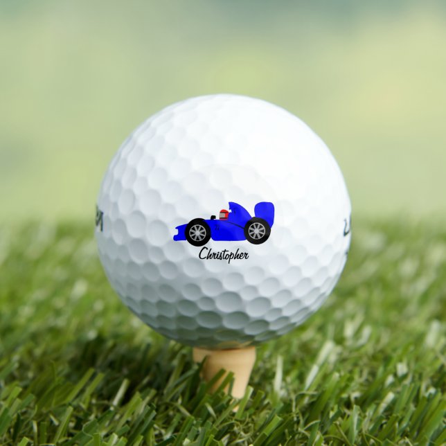 Blue Racing Car Personalised Golf Balls (Insitu Tee)
