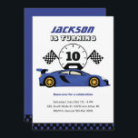 Blue Racing Car Race Kids Boys Birthday Invitation<br><div class="desc">Cute design for kids,  boys or girls who love car racing,  sports car,  speed and driving toy car. Perfect for builder theme birthday party. You can customise the wording to fit other occasions.</div>