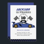 Blue Racing Car Race Kids Boys Birthday Invitation<br><div class="desc">Cute design for kids,  boys or girls who love car racing,  sports car,  speed and driving toy car. Perfect for builder theme birthday party. You can customise the wording to fit other occasions.</div>