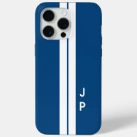 Blue Racing Car Stripes Minimal Initials Monogram