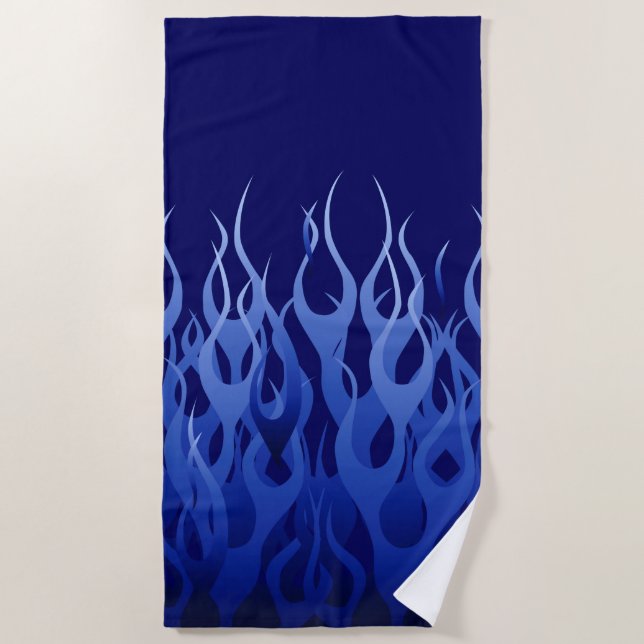Blue Racing Flames Decor on a Beach Towel (Front)