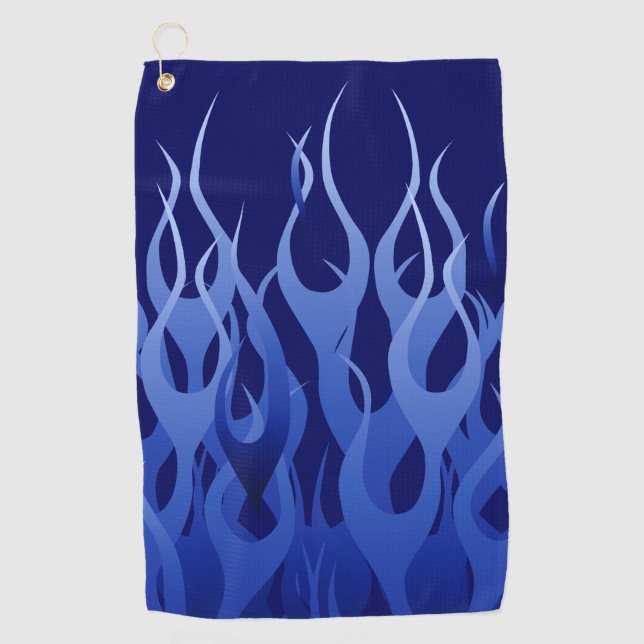Blue Racing Flames Decor on a  Golf Towel (Front)