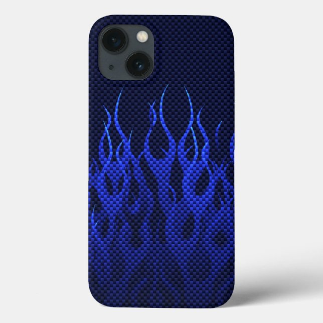 Blue Racing Flames on Carbon Fiber Print Case-Mate iPhone Case (Back)