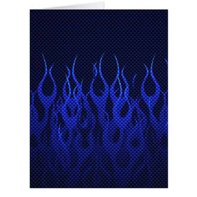 Blue Racing Flames on Carbon Fibre Print (Front)