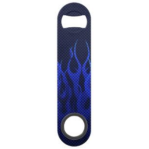 Blue Racing Flames on Carbon Fibre Print