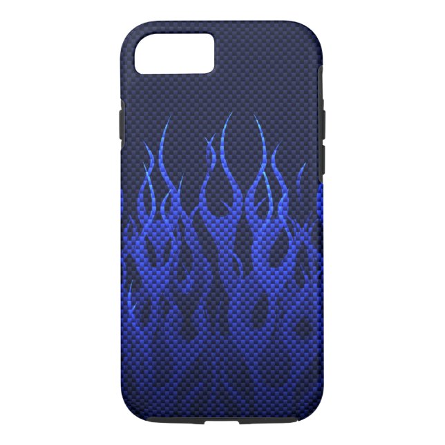 Blue Racing Flames on Carbon Fibre Print Case-Mate iPhone Case (Back)