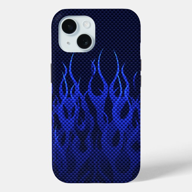 Blue Racing Flames on Carbon Fibre Print Case-Mate iPhone Case (Back)