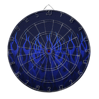 Blue Racing Flames on Carbon Fibre Print Dartboard