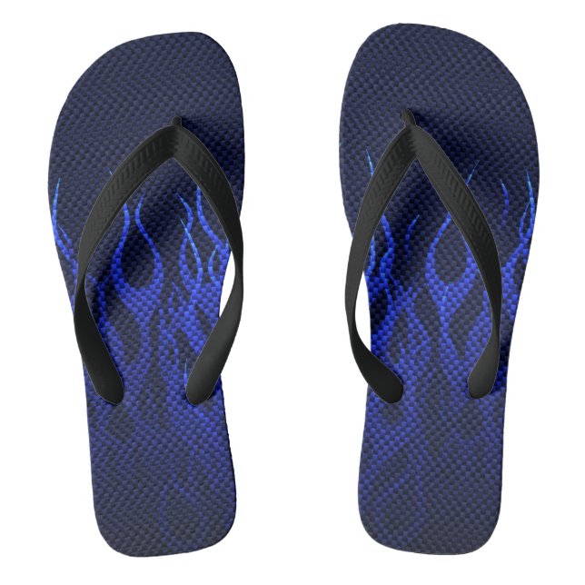 Blue Racing Flames on Carbon Fibre Print Jandals (Footbed)