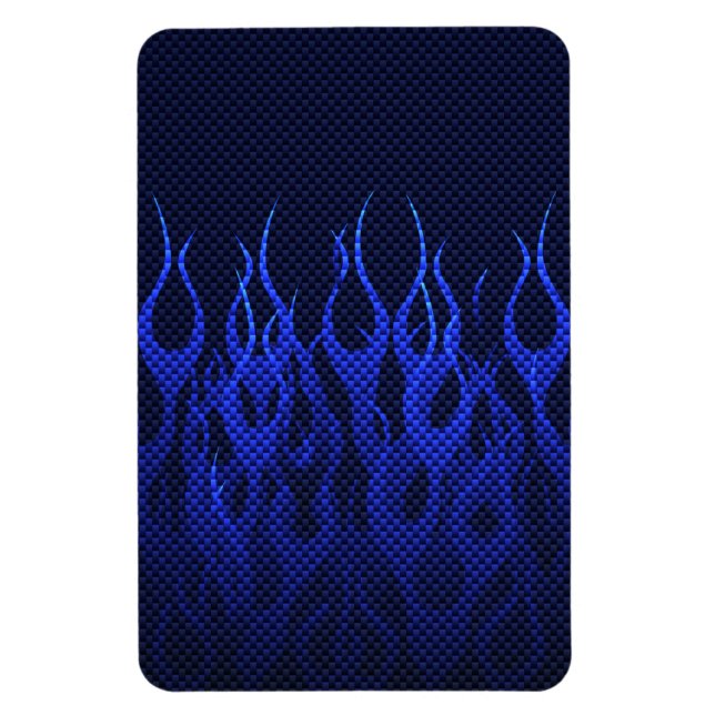 Blue Racing Flames on Carbon Fibre Print Magnet (Vertical)