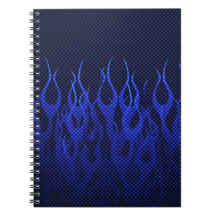Blue Racing Flames on Carbon Fibre Print Notebook