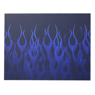 Blue Racing Flames on Carbon Fibre Print Notepad
