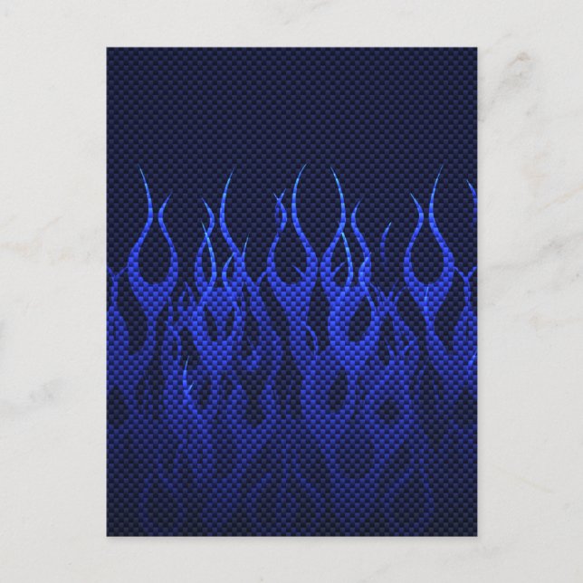 Blue Racing Flames on Carbon Fibre Print Postcard (Front)