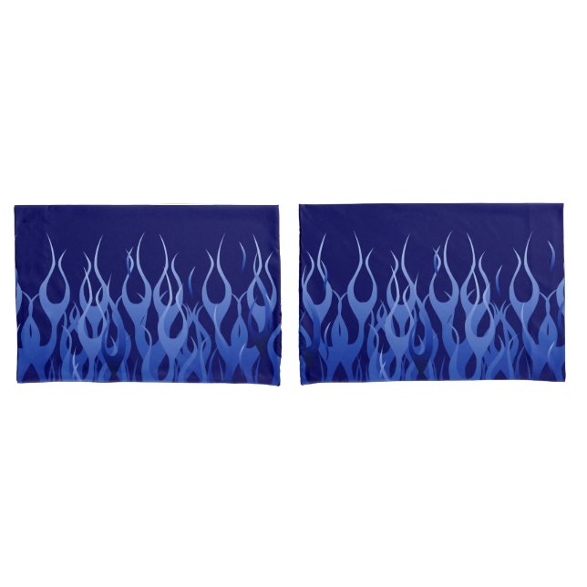 Blue Racing Flames on Fire Pillowcase (Front-Set)