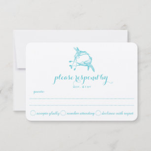 Blue Radiance Hummingbird Kiss Wedding RSVP Card