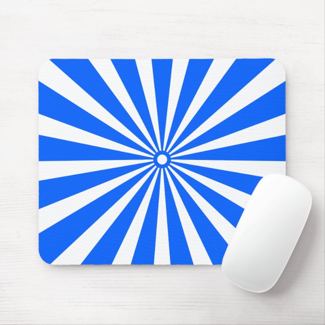 Blue Radiant Burst Mouse Pad – Modern Geometric En (With Mouse)
