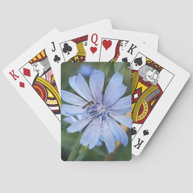 Blue Radicchio Flower N Bee Playing Cards (Back)