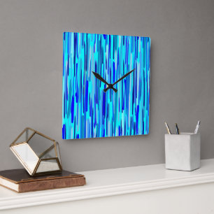 Blue Rain Drops Abstract Square Wall Clock