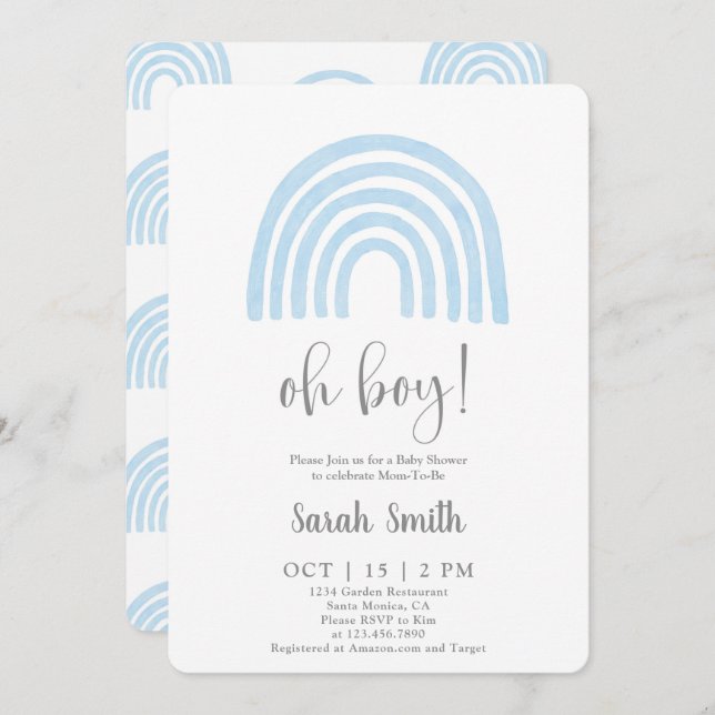 Blue Rainbow Baby Shower boy Invitation (Front/Back)