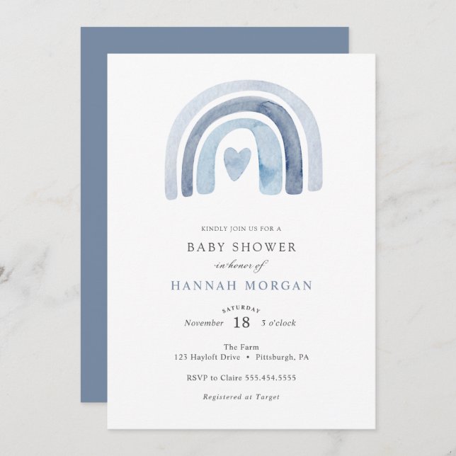 Blue Rainbow Baby Shower invitation (Front/Back)