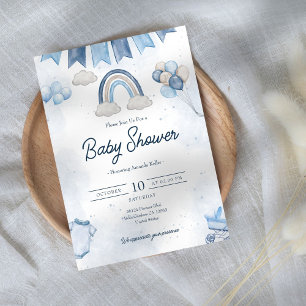 Blue Rainbow Baby Shower Invitation
