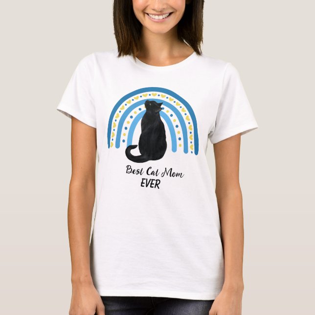 Blue Rainbow Best Black Cat Mum T-Shirt (Front)