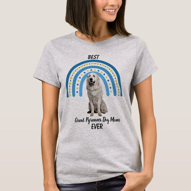 Blue Rainbow Best Great Pyrenees Dog Mum T-Shirt (Front)