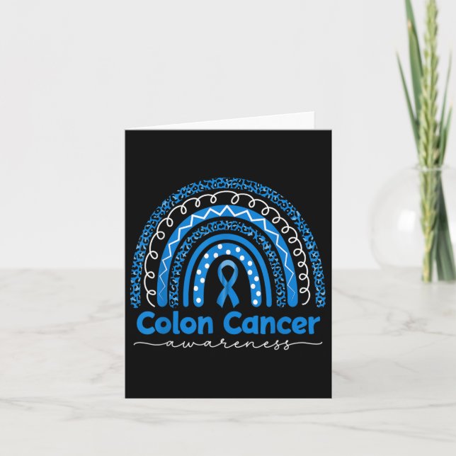 Blue Rainbow Blue Colon Cancer Awareness  Card (Front)