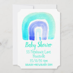 Blue rainbow boy baby shower invitation